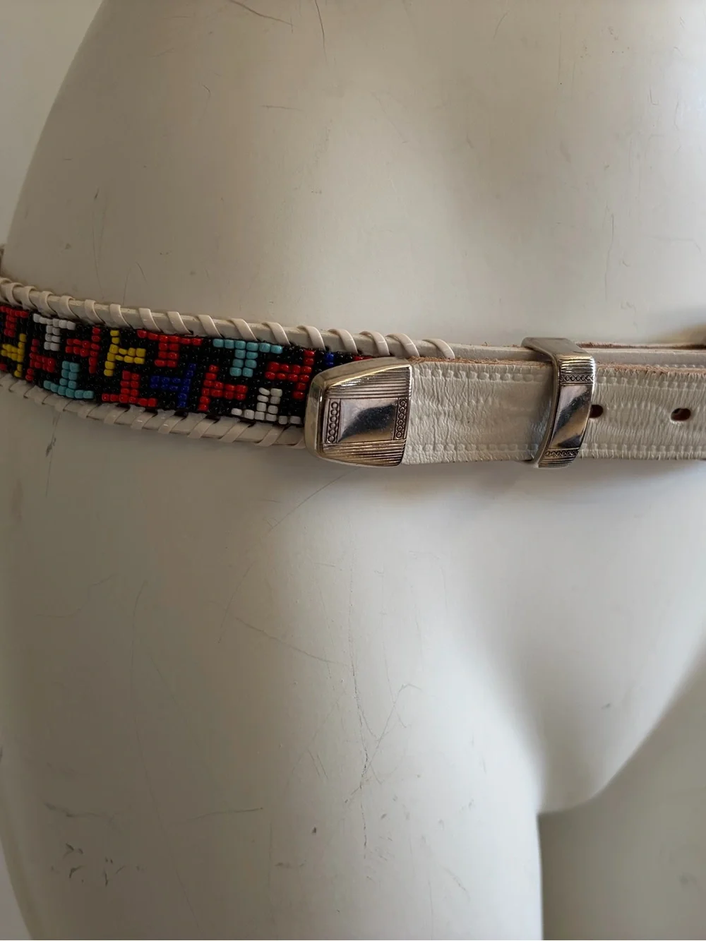 Vintage Gammishire White Leather Southwestern Beaded Belt